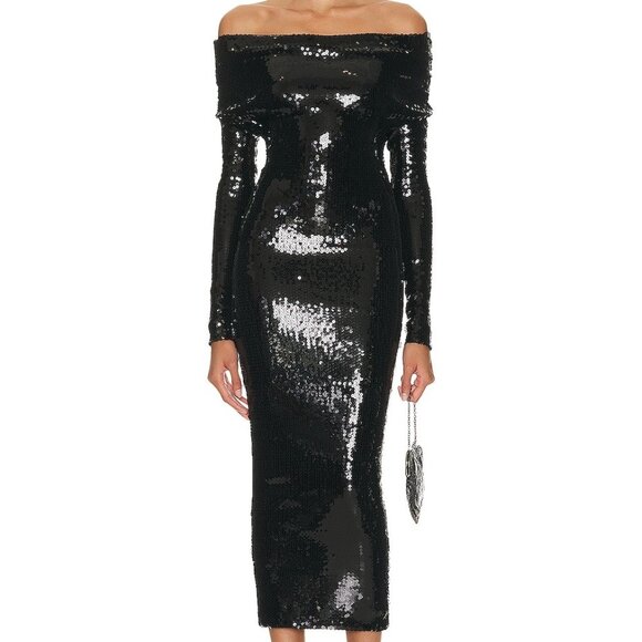 NEW Alexandre Vauthier Couture Edit Dress in Black shiny sequins off shoulder - Picture 1 of 13